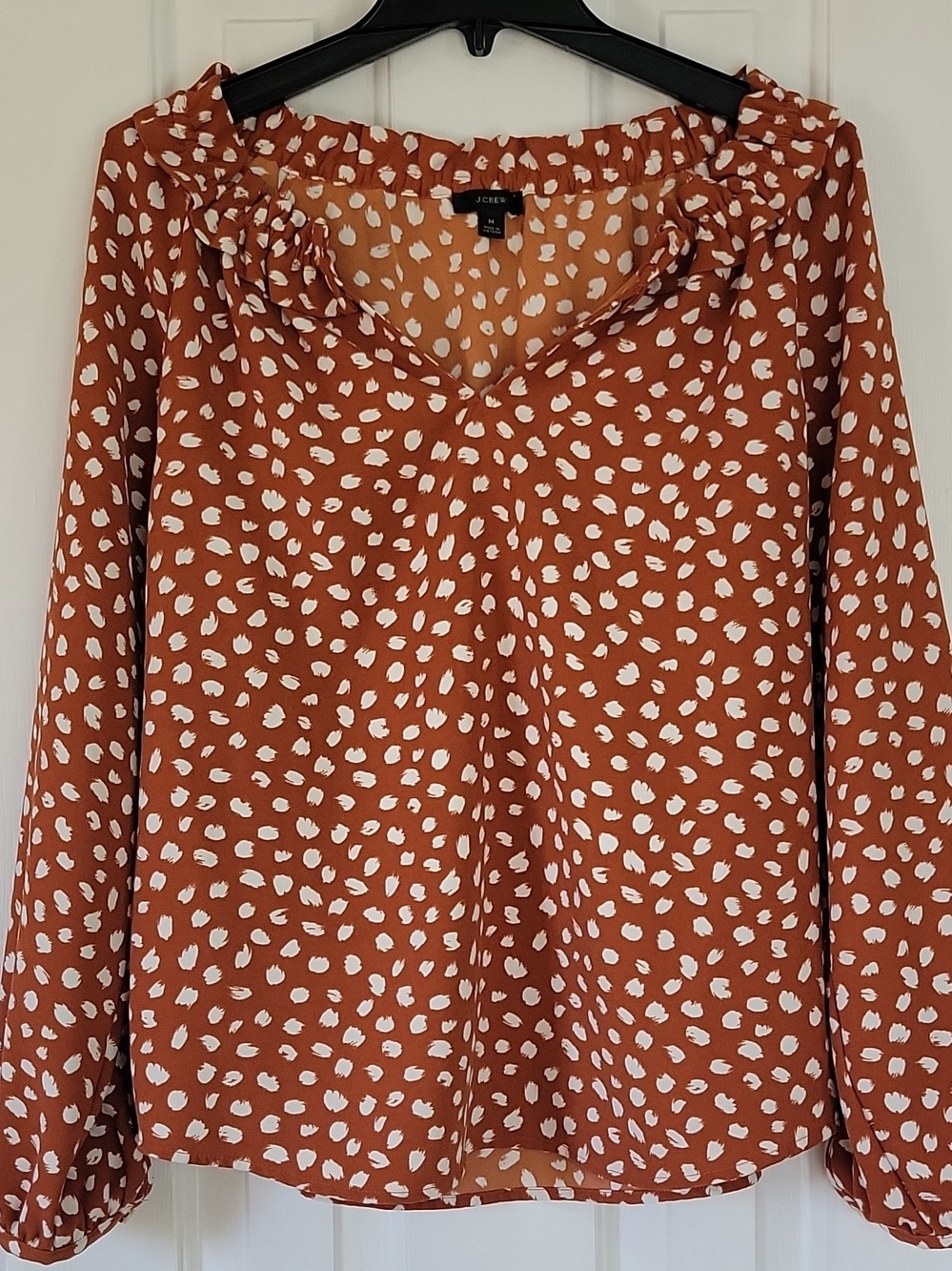 J.Crew Rust Abstract Dot Ruffle Blouse | Boho Chic • Feminine • Cottagecore